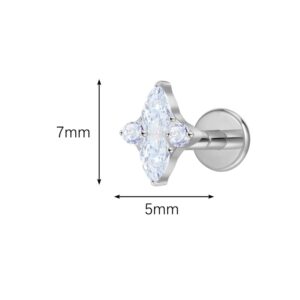 Marquise CZ Titanium Labret Stud – Internally Threaded Flat Back Ear Piercing Jewelry - Image 6