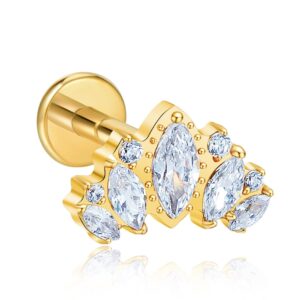 Titanium Marquise CZ Cluster Labret Stud for Ear Piercings - Image 3