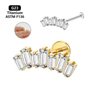 Wholesale G23 Titanium ASTM F136 certified body jewelry display showing 7-Baguette Crystal Fan top with flat back labret post.