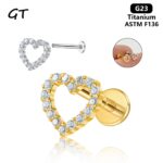 Titanium Heart CZ Flat Back Labret Stud – ASTM F136