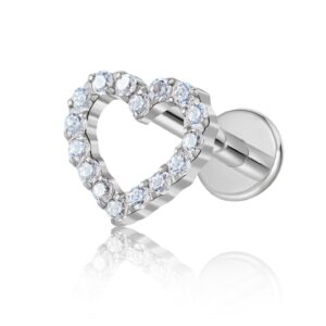 Titanium Heart CZ Flat Back Labret Stud – ASTM F136 - Image 3