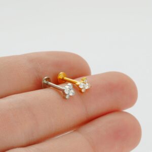 Marquise CZ Titanium Labret Stud – Internally Threaded Flat Back Ear Piercing Jewelry - Image 4