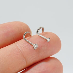 G23 Titanium Nose Screw Stud – Prong Set Zirconia - Image 3