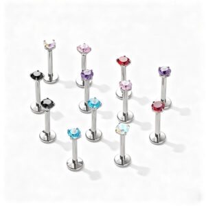 G23 Titanium Internally Threaded Labret Stud - Prong Set Gem - Image 4