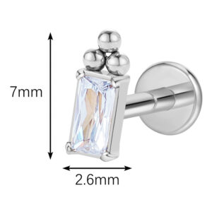 Side view of 16G titanium labret stud showing 8mm and 10mm bar lengths and flat back disc.