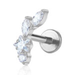 ASTM F136 Titanium internal threaded flat back labret stud with crystal star and marquise cluster for helix piercing.