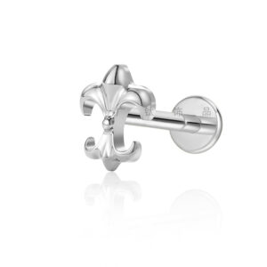 16G titanium fleur-de-lis flat back labret stud silver