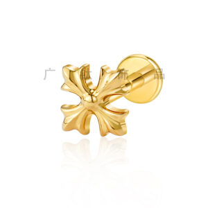 16G gold titanium gothic cross flat back labret stud