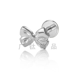 16G titanium bow flat back labret stud silver