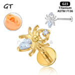 titanium CZ spider flat back labret stud 16G main image